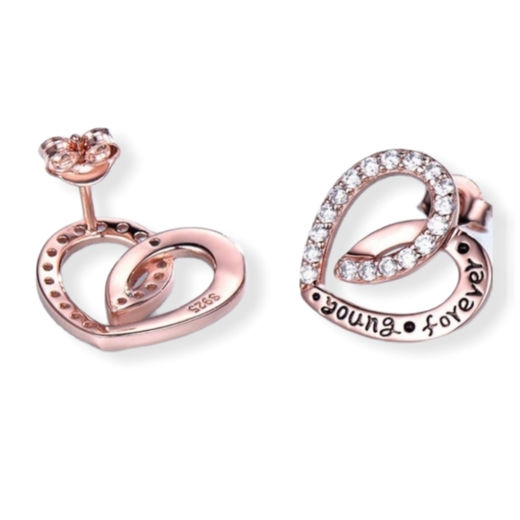 Forever Young Rose gold over Silver HEART Earrings - Picture 3 of 4